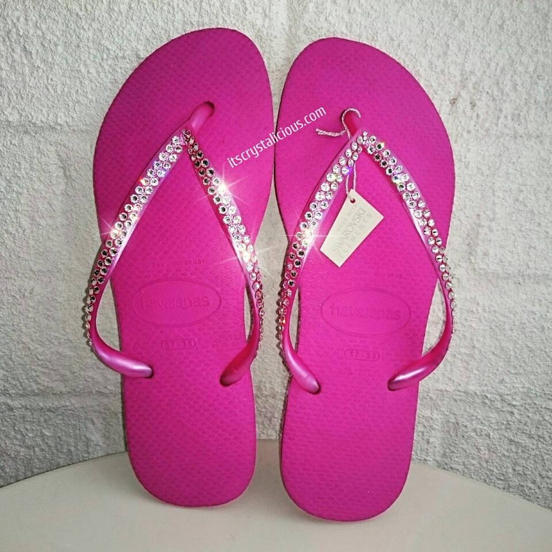 Hot Pink Slim Thin Havaianas Covered In SWAROVSKI Crystal | Etsy