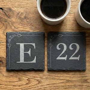 Personalised Initial Slate Coaster | Personalised House Number Coasters | Custom Letter Gift | Wedding Favours | Rustic Home Decor UK |