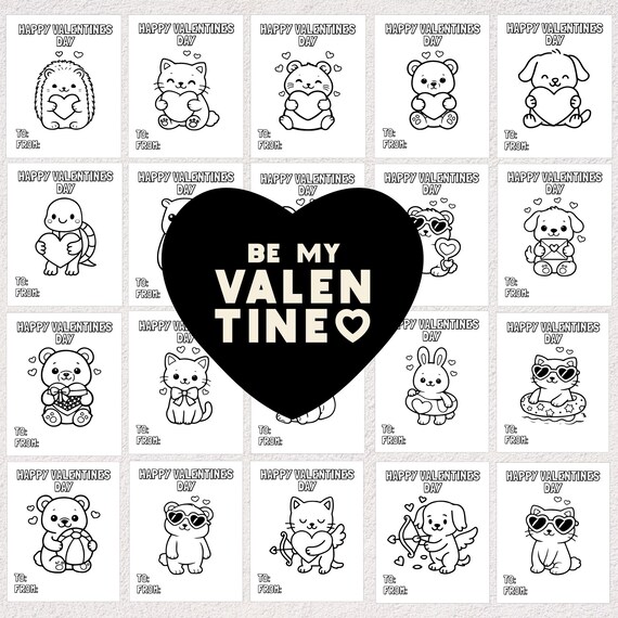 Color-Your-Own Valentine Cards | Animal Designs (32 Printable Valentines)
