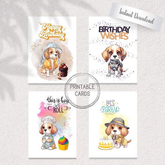 Beagle Birthday Cards | Puppy Designs, A7 Printable Greeting Cards (Digital Download)