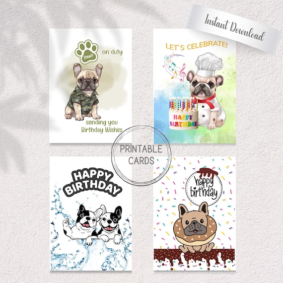 French Bulldog Birthday Cards | Printable Dog Greeting Cards (A7 Digital Download)