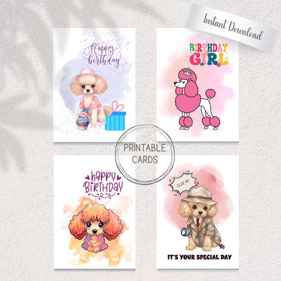 Poodle Birthday Cards | Printable Dog Lover Greeting Cards (A7 Digital Download)