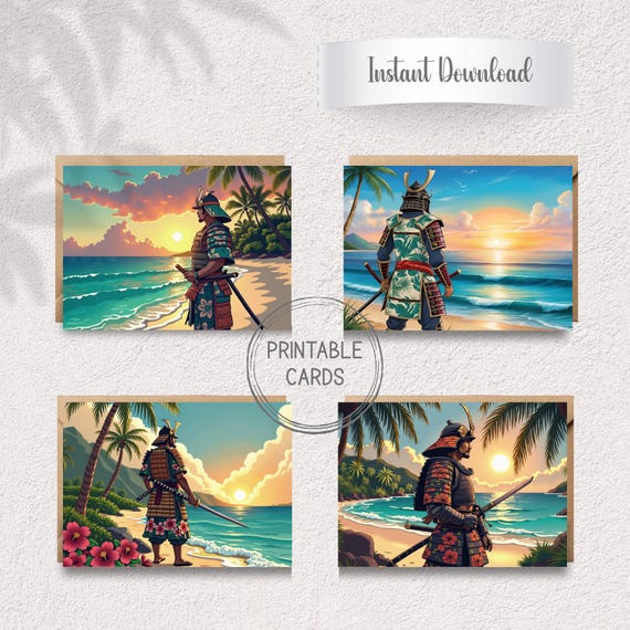 Island Warrior Greeting Cards | Tropical Samurai Art (Digital Download)