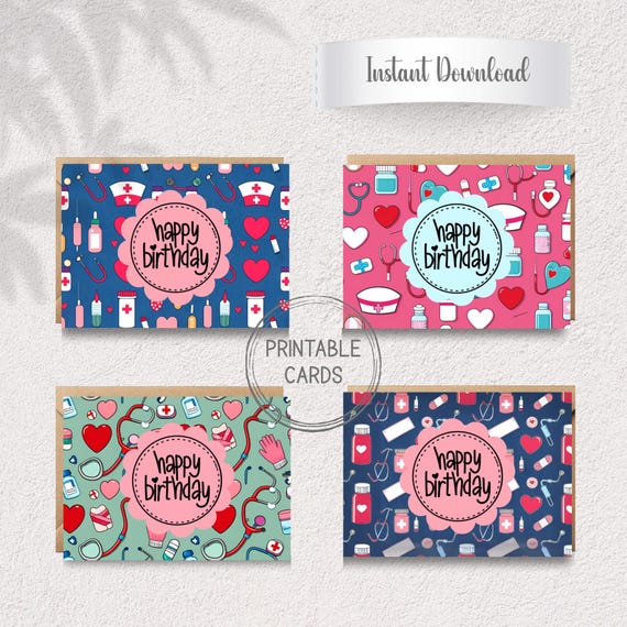 Nurse Birthday Cards | Medical Theme, RN Gift (Printable Download)