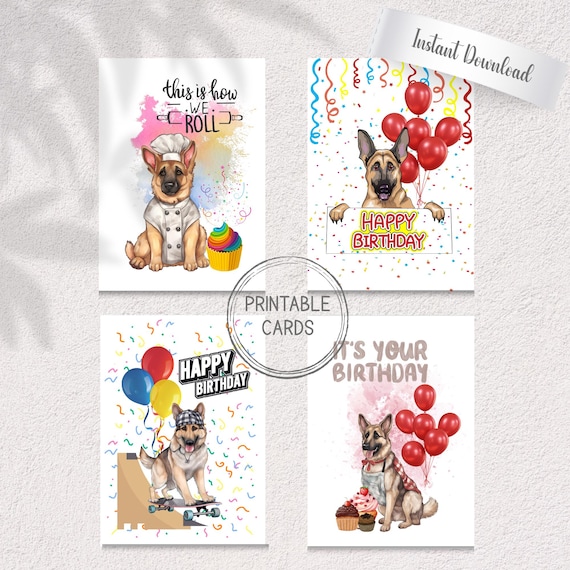 German Shepherd Birthday Cards | Printable Dog Lover Greeting Cards (A7 Digital Download)