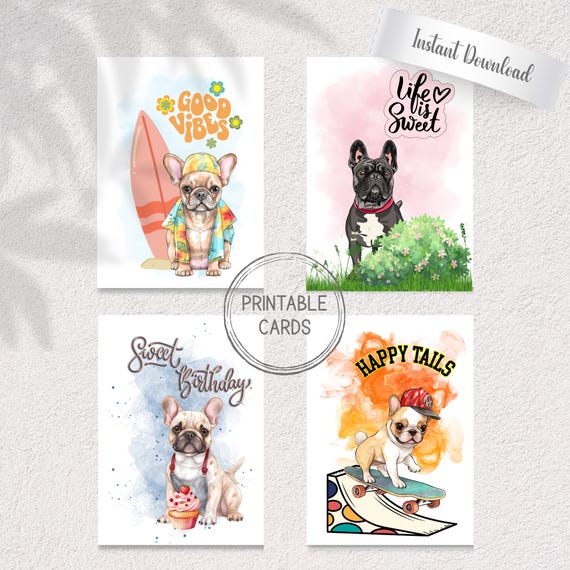 French Bulldog Card Set | Birthday, All Occasion Greeting Cards (Digital Download)