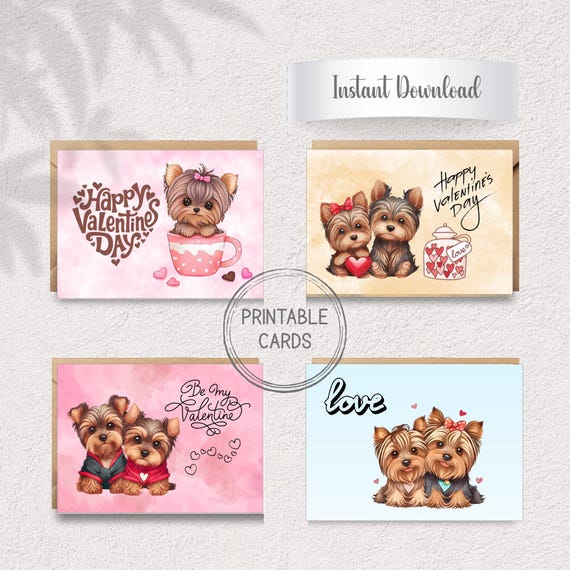 Yorkie Valentine's Day Cards | Yorkshire Terrier A6 Printables (Instant Download