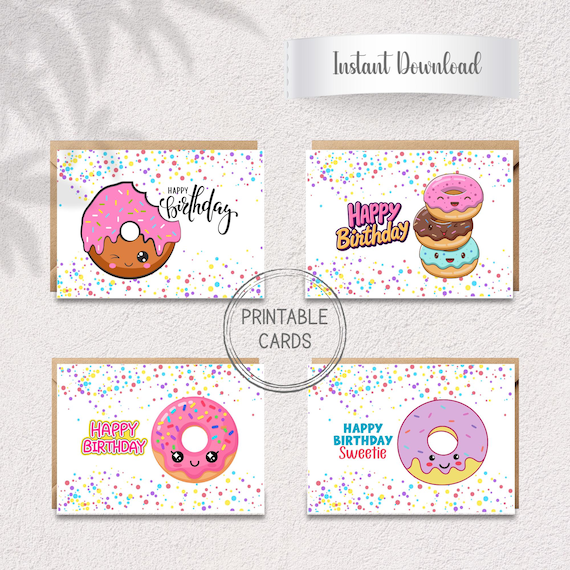 Kawaii Donut Birthday Cards | A6 Printable Set (Digital Download)