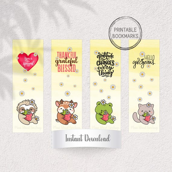 Kawaii Animal Bookmarks | Strawberry Friends, Positive Quotes (Instant Download)