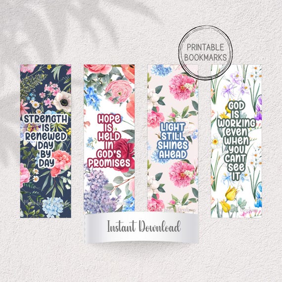Floral Christian Bookmarks | Hope & Strength Scripture (Digital Download 2x6" Set of 4)