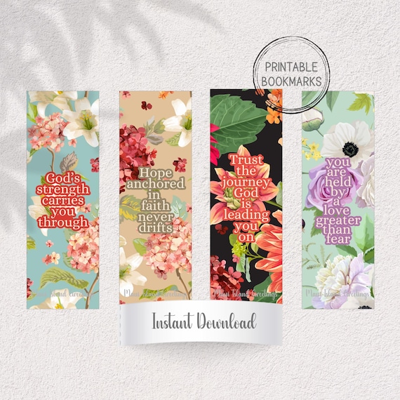 Floral Christian Bookmarks | Faith Scripture Quotes (Digital Download 2x6 Set)