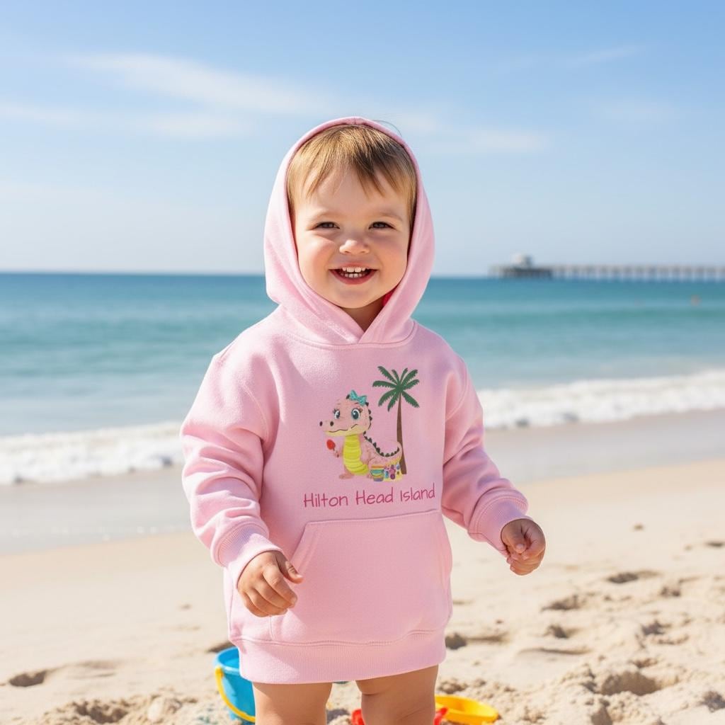 Sunny Gator: Hilton Head Island Toddler Hoodie HHI Beach Wear, Summer Vacation Pullover Sweatshirt
