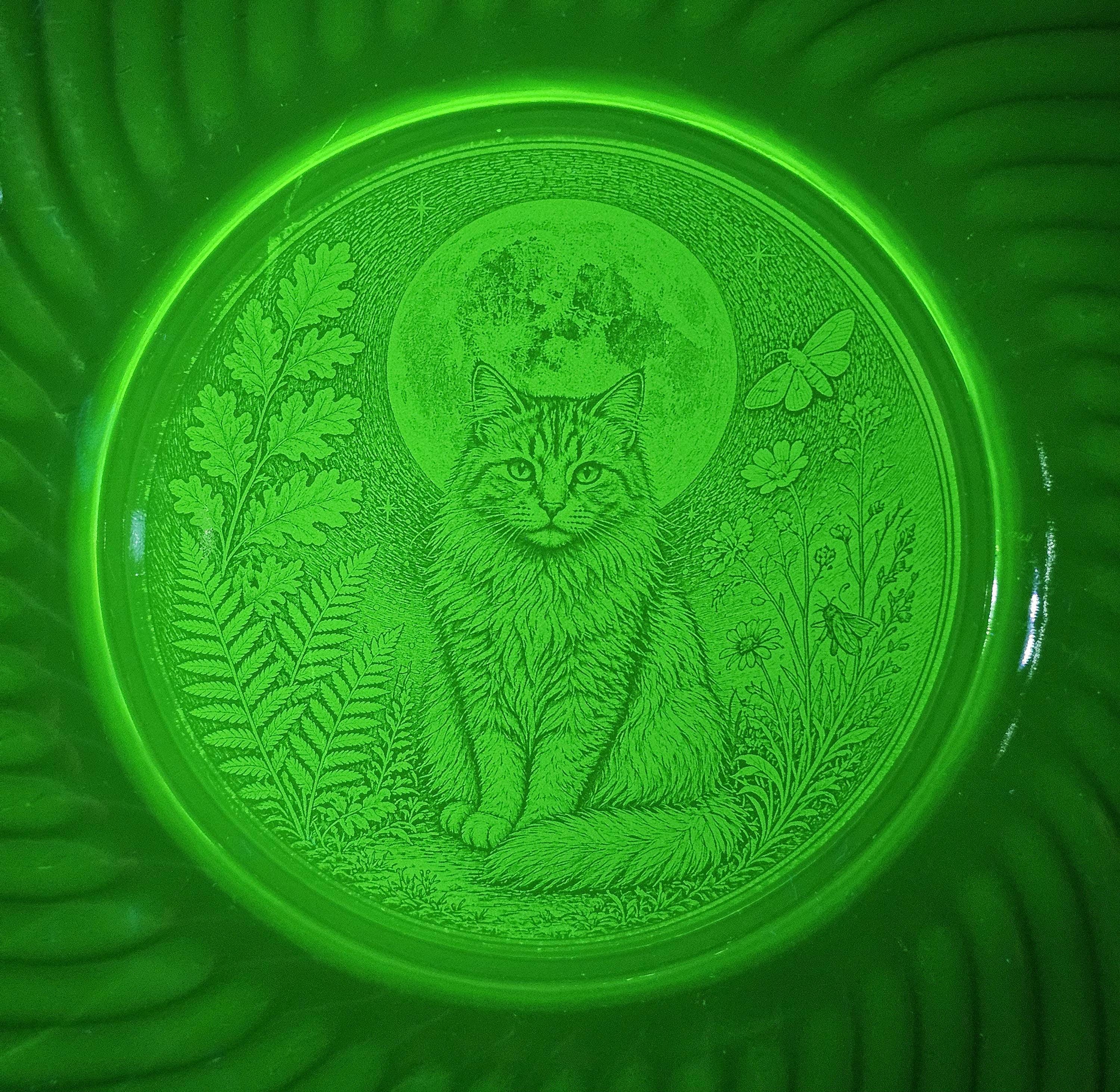 Green Glass Etched Plates - Etsy