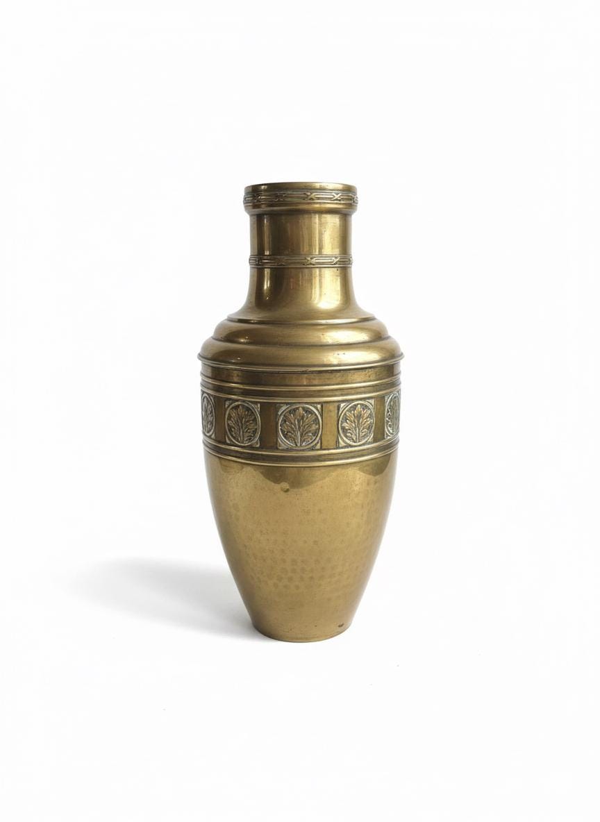 Vase En Métal Art Déco – Fait Main, Laiton, Antique, Avec Marque Fabricant