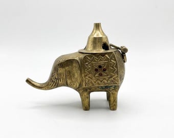Vintage Brass Elephant Incense Burner, Made in India, Mid-Century Hindu Style Brass Figurine, Ornamental Incense Holder, Boho Desk Decor