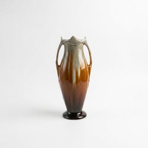 Antique Art Deco Stoneware Vase - Made in France - Green and Brown Drip Decor - Vintage Ceramic 1920-1930 - Model 603