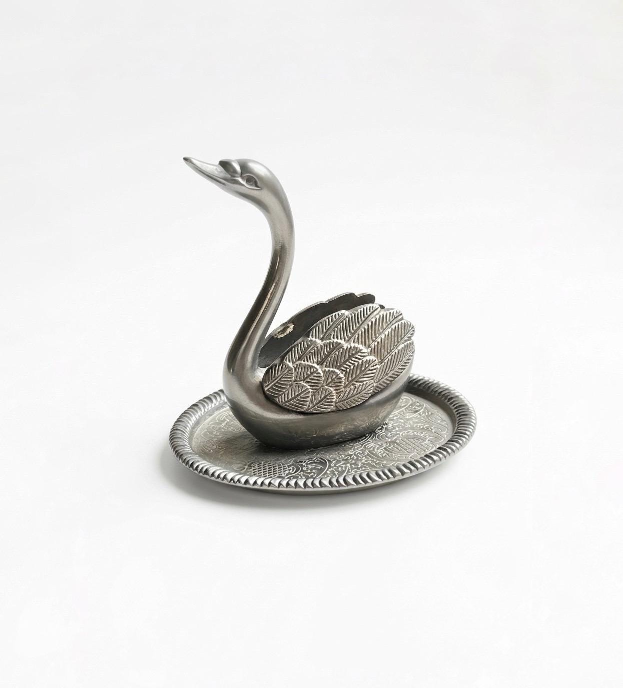 Ensemble vintage en métal argenté – cygne et 4 coupelles amovibles - Décoration