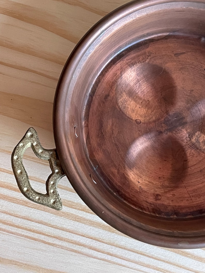 Antique Copper Escargot Pan, Vintage Copper Egg Poacher Pan, Brass
