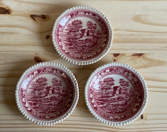 Vintage Spodes Tower England Red transfer ware saucers only set of 3