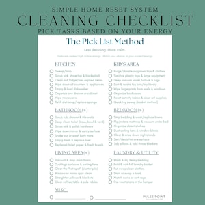 Cleaning Checklist Printable for Moms | Energy Based Home Reset List | Simple House Cleaning Planner | Overwhelmed Mom Cleaning System