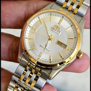 Vintage Orient Automatic Watch, Two-Tone Classic Day Date Mens Swiss Quartz