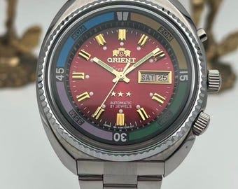 Orologio automatico vintage Orient King Diver — Quadrante arcobaleno multicolore, 21 rubini, stile retrò, prodotto in Giappone