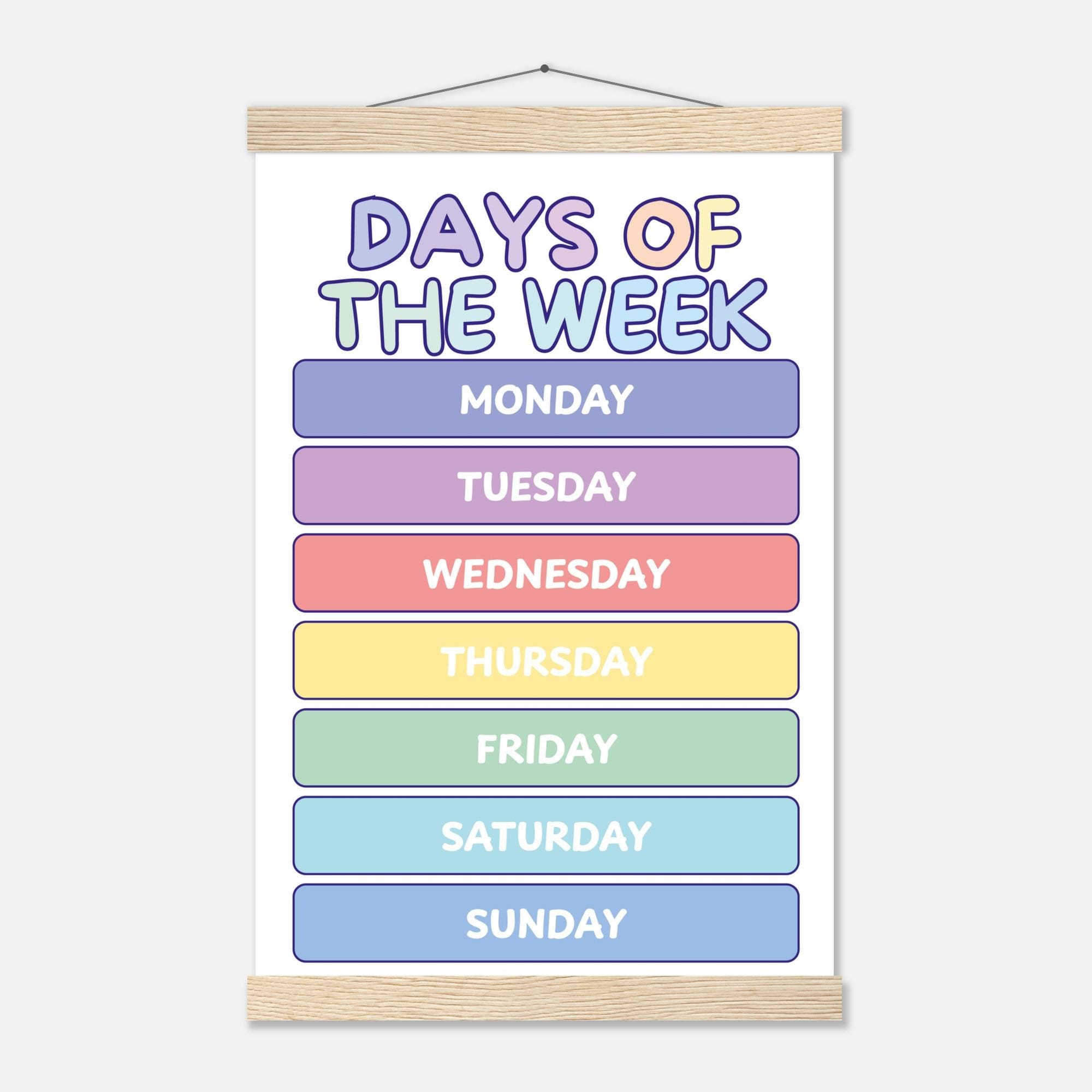 Pastel Days of the Week Nursery Poster With Magnetic Hanger - Etsy UK