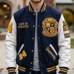 Handmade Varsity Letterman Jacket Personalized Embroidered & Chenille Patches Classic Bomber Streetwear Coat Gift For Him