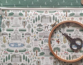 Jane Austen at Home 'Emma' project bag W14"xH11" for cross-stitch, embroidery, needlework WIPs. Softly padded storage.