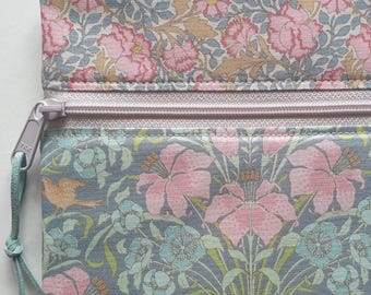 Tilda Songbird project bag W14" x H11". Softly padded pouch for cross stitch embroidery needlework WIPs. Birds & flowers.