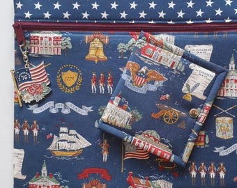 Limited Edition project bag with optional flag Charm, optional thread bed. US Independence 250th Anniversary. Patriotic.