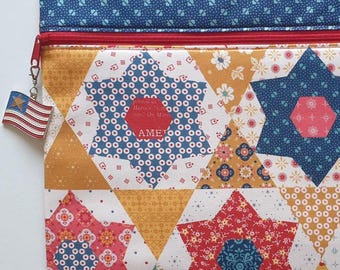 Limited Edition Americana project bag with optional Flag Charm. US Independence 250th Anniversary. Cross stitch. Lori Holt. Patriotic.