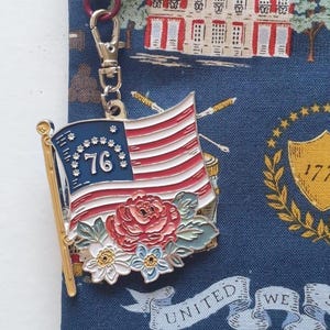 Limited Edition Patriotic project bag with Flag Charm, US Independence 250th Anniversary. Optional thread bed. Cross stitch, needlework.