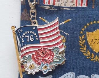 Limited Edition Patriotic project bag with Flag Charm, US Independence 250th Anniversary. Optional thread bed. Cross stitch, needlework.
