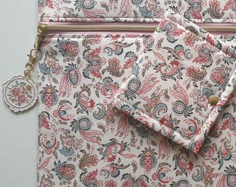 Limited edition Jane Austen 250th Anniversary project bag with embroidery hoop charm. Optional thread bed. Script lining. Cross stitch WIPs.