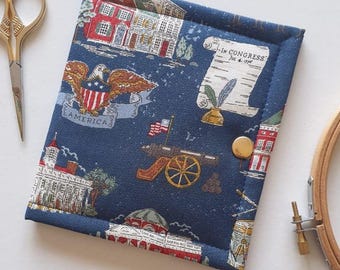 US Independence 250 years thread/floss keeper. ORT saver, project pal for cross stitch, embroidery threads. 5.5"x 10" open.