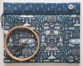 Jane Austen at Home 'Emma' project bag W14"xH11" storage for cross-stitch, embroidery. Softly padded, fully lined.