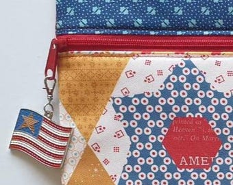 Limited Edition Americana project bag with Flag Charm. US Independence 250th Anniversary. Cross stitch, needlework. Lori Holt. Patriotic.