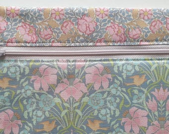 Tilda Songbird project bag W14" x H11". Softly padded pouch for cross stitch embroidery needlework WIPs. Birds & flowers.