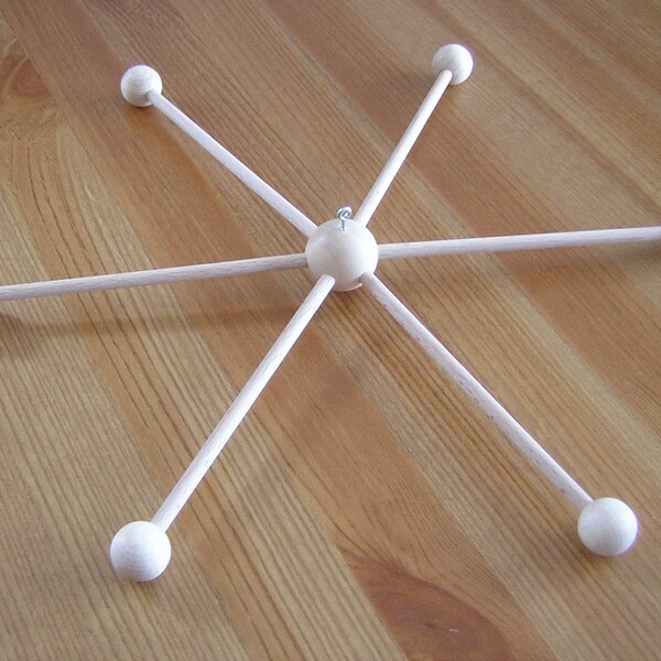 Mobile hanger kit, natural wood, for hanging decor. Frame, base. Unpainted. Size large...approx 13 inches / 32cm wide.