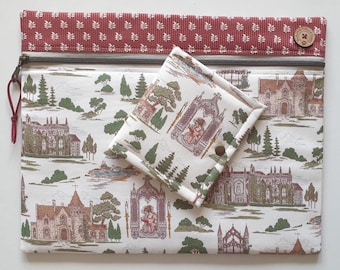 Bolsa para proyectos de la Abadía de Northanger de Jane Austen con compartimento opcional para hilos. Almacenamiento acolchado para bordado de punto de cruz y proyectos de costura en curso.