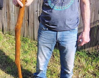 Handmade Rustic Hardwood Walking Stick 58" Unique Knotted Wood Hiking Staff Artisan Trekking Pole