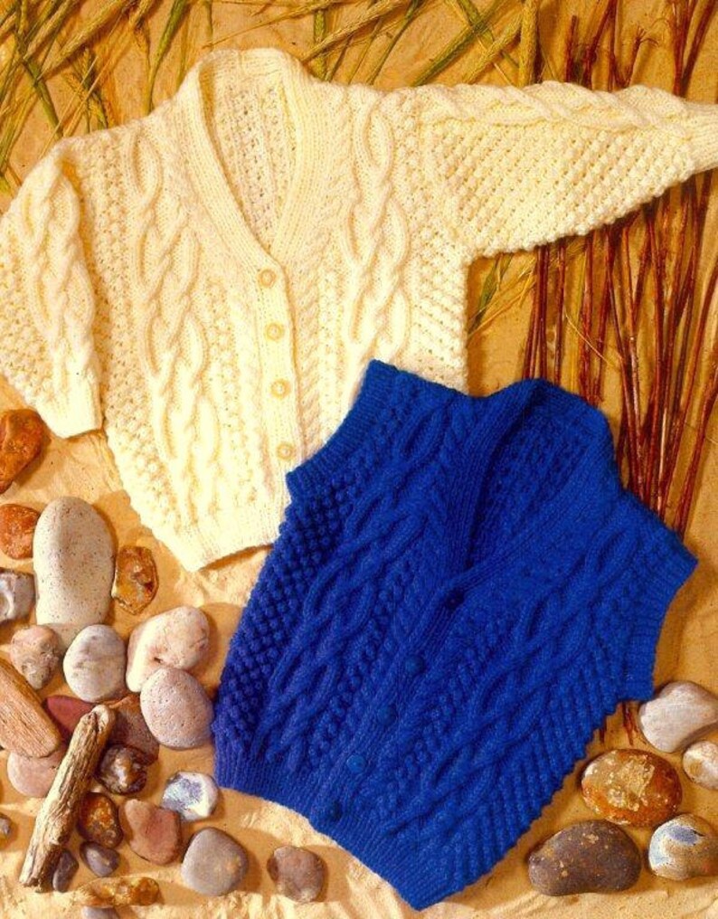 PDF Knitting Pattern for childrens ARAN Cardigan & Waistcoat Etsy