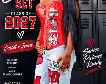 Custom Senior Corset & Jeans Set | Personalized Graduation Outfit (Class of 2027)