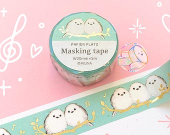 20mm | PAPIER PLATZ x MILINA Shimaenaga Bird Washi Tape | Japanese Masking Tape | Gold Foil