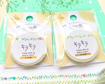 Cintas Washi de 5 mm / BGM / Guirnalda de flores, guirnalda de hojas / Lámina de oro