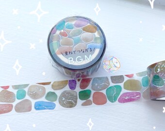 20 mm / *NUEVO* Cinta transparente BGM PET / Camino de guijarros / Purpurina holográfica y lámina plateada