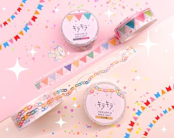 15 mm | WORLD CRAFT KiraKira-feestvlag en washitapes met papieren slinger | Kleurfolie: