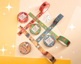 15 mm | Rubans adhésifs Washi pour bibelots WORLD CRAFT | Donburi, Petit déjeuner, Assaisonnement alimentaire, Papeterie scolaire rétro