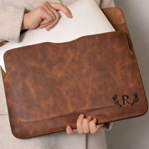 Custom Top Grain Leather Laptop Sleeve, Personalized Custom Logo MacBook Case